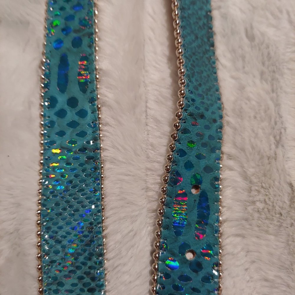 Belts by SImon metallic teal leather belt with silver hardware large - Picture 3 of 16